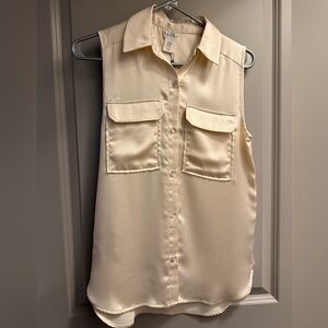 Sleeveless Cream Nicole Miller Button-Up Blouse